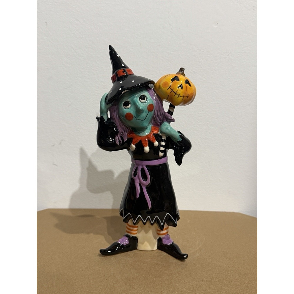 Blue Sky Clayworks Halloween WITCH WITH JACK-O-LANTERN Blue Face - FLAWS